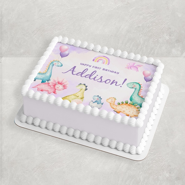 Dinosaur Cake Topper, Dinosaur Party Decorations, Girls Birthday Edible Cake Topper, Editable Template, Instant Download, Digital Downlaod