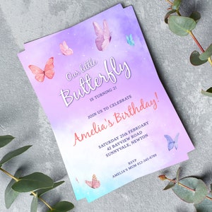 Butterfly Birthday Party Invite,  Butterfly Birthday Invite, Butterfly Party Invitation, Editable Template, Digital Download