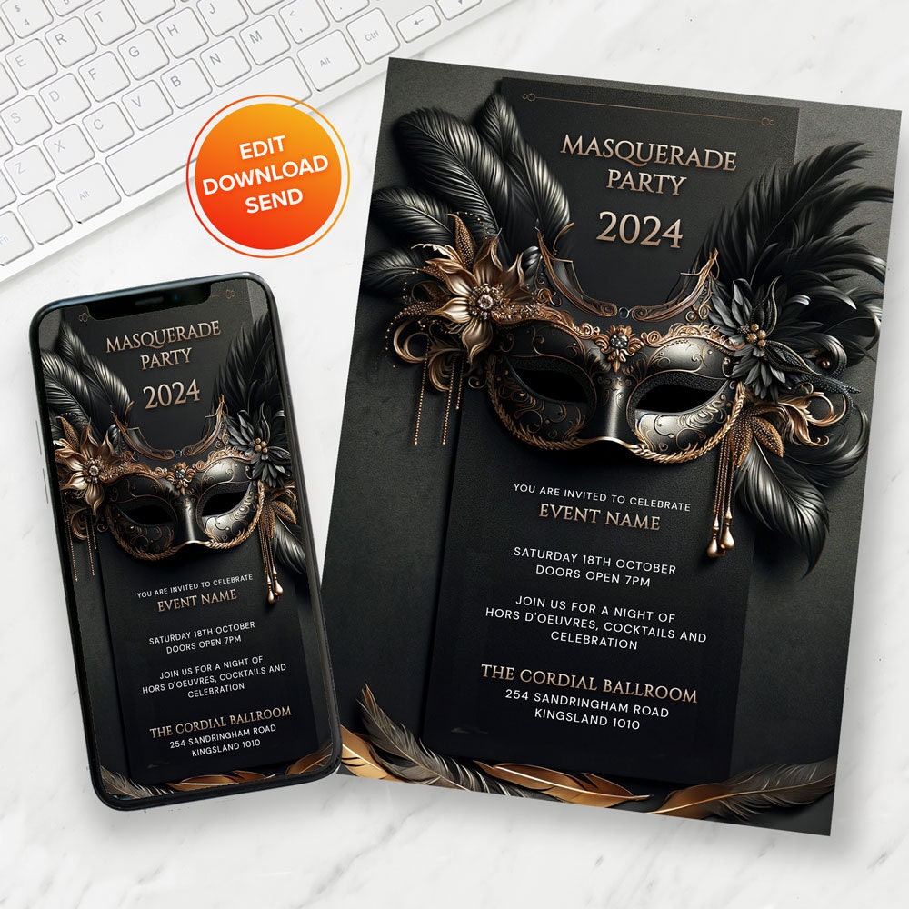 Masquerade Party Invitation. Masquerade Ball Invite, Mask