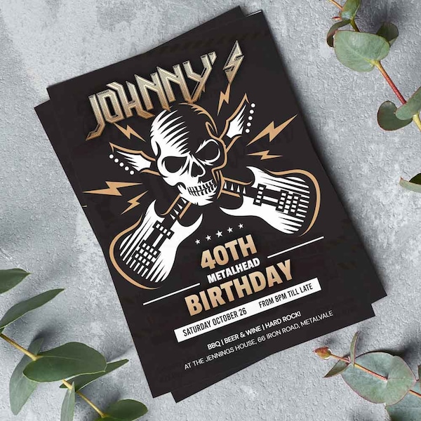 Heavy Metal Birthday Invite, 80's Birthday Invite, Editable Template, Reckers Men's Birthday Invite