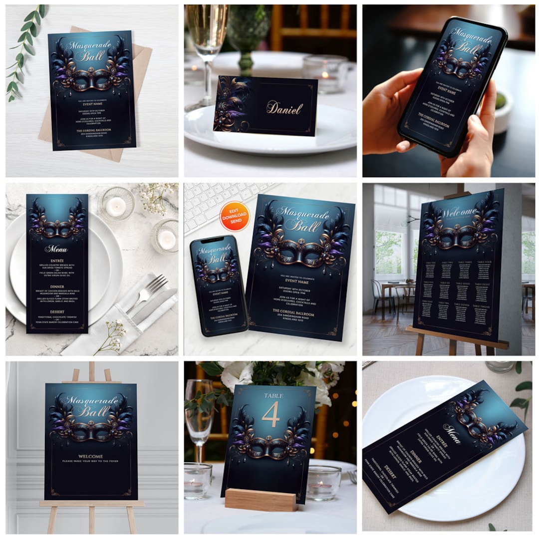 Masquerade Ball Invitation and Event Bundle, Includes 8 Templates ...