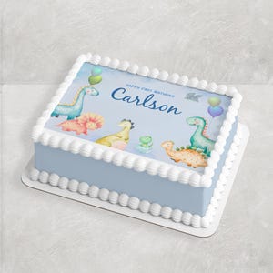 Topo de bolo de aniversário de dinossauro para meninos: decoração comestível para festa (download digital)