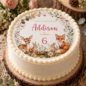 Editable Woodland Animals Edible Cake Topper, Deer Fox Rabbit Birthday Icing Image, JetTemplate Personalised Cake Print (Digital Download)