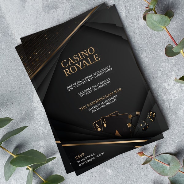 Casino Royale Invitation, Casino Party Invite, Black Tie Invite, Casino Night Invite, Instant Download, Editable Template