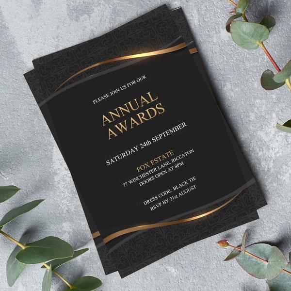 Formal Invite | Company Annual Awards | Black and Gold Awards Invite