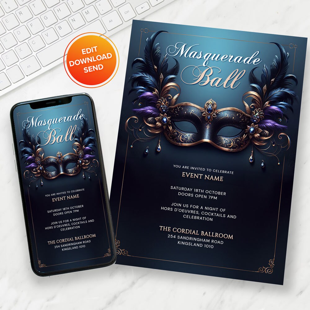 Masquerade Party Invitation. Masquerade Ball Invite, Mask