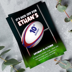 England Rugby Birthday Invite, Rugby Editable Template, English Rugby Theme