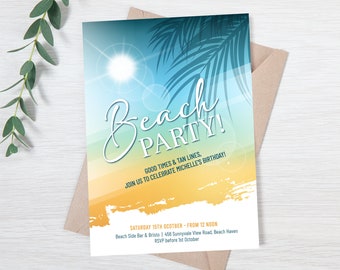Beach Party Birthday Invitation: Editable Summer Theme (Digital Download)