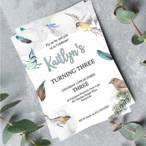 Bird Birthday Invitation, Editable Template, Instant Download