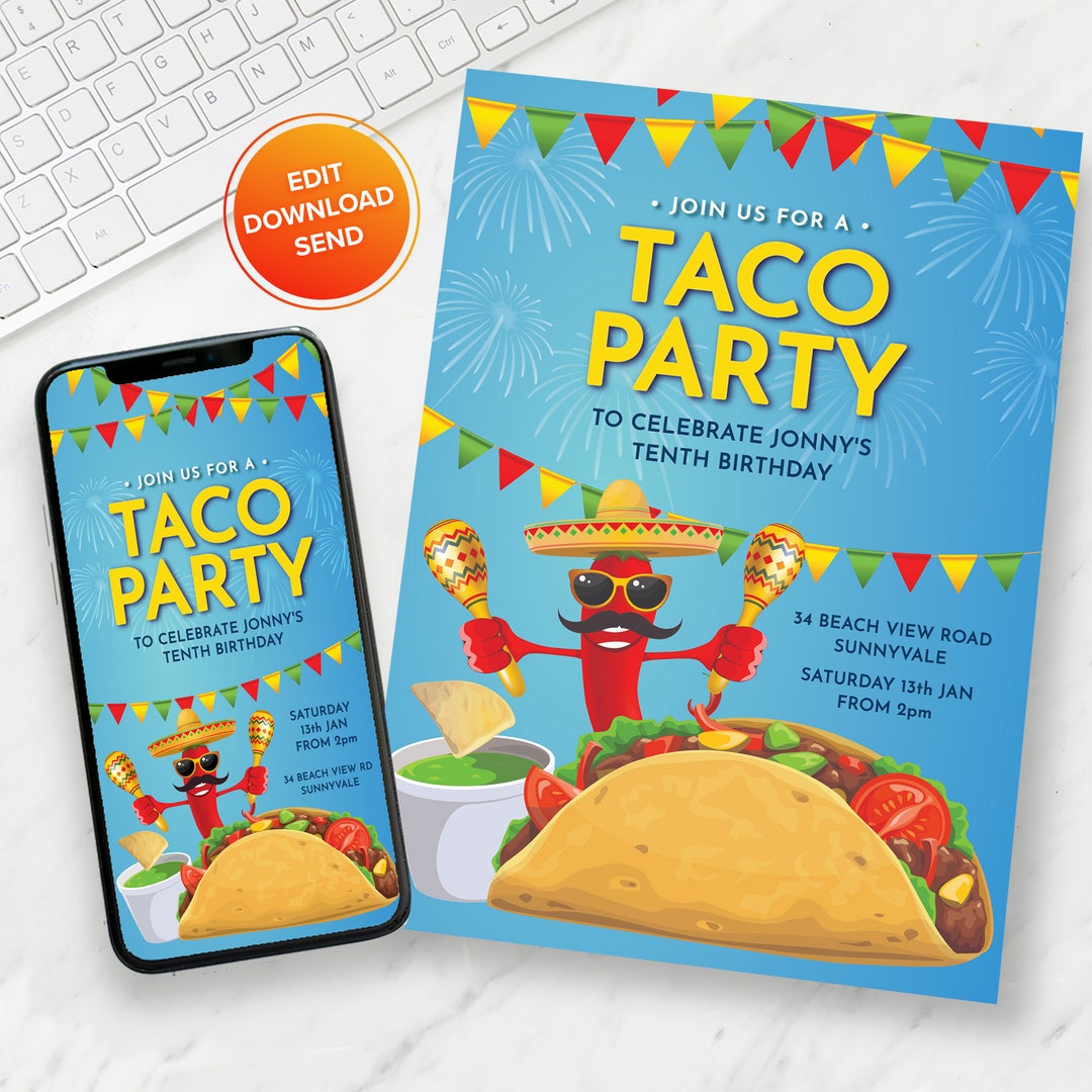 Taco Party Invitation Taco Birthday Invite Fun Taco Invite - Etsy