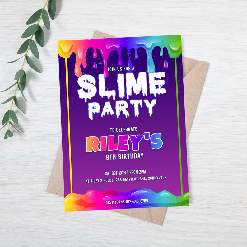 Slime Party | Slime Tastic Birthday Invitation | Editable Template ...