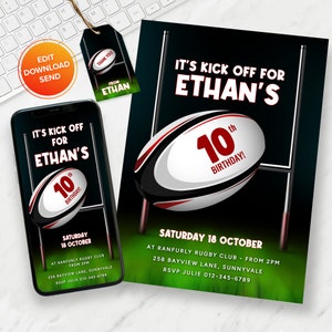 New Zealand Rugby Birthday Invite, Rugby Editable Template, Rugby Theme