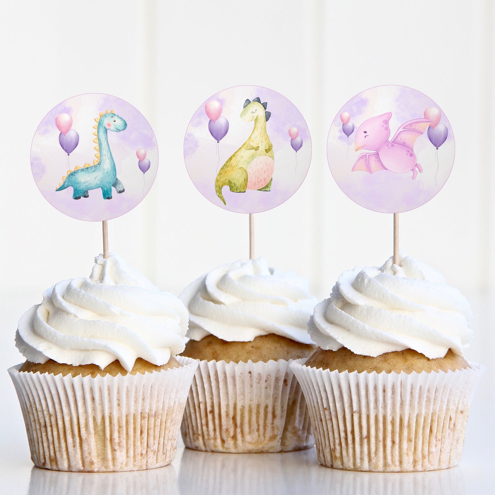 Dinosaur Cupcake Toppers, Dinosaur Party Decorations, Girls Birthday ...
