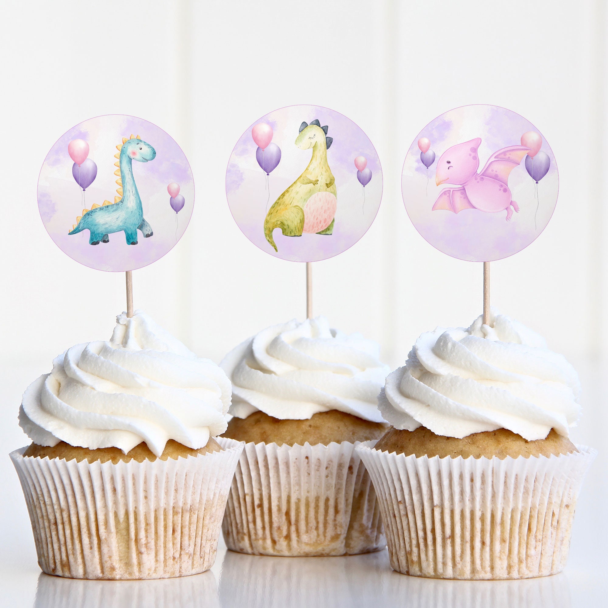 Dinosaur Cupcake Toppers Dinosaur Party Decorations Girls Etsy