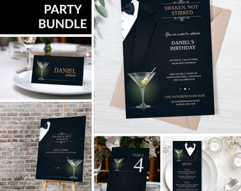 Black Tie Party Bundle: Martini Invitation, Menu, and Sign (Digital Download)