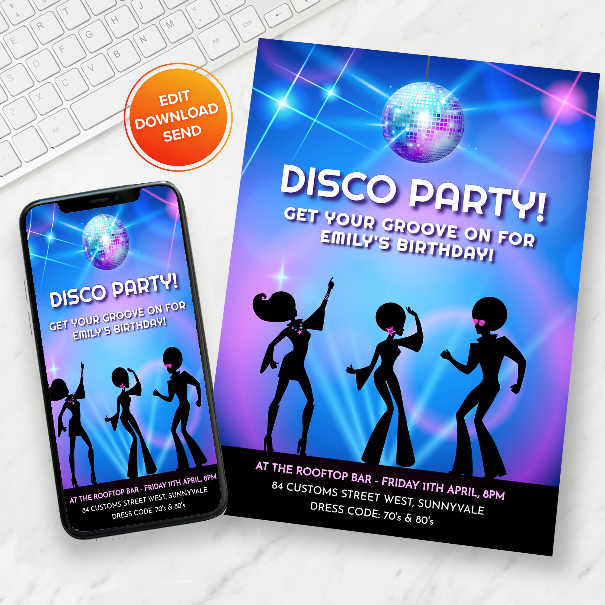 Disco Birthday Invitation Disco Party Invite 80's Disco Etsy