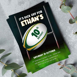 Rugby Birthday Invite, Rugby Editable Template, Australia Rugby Theme, With Mascot