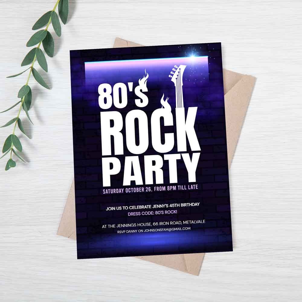 80s Rock Birthday Invitation Template, Rockstar Party Invite, Guitar ...