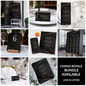 Kasino Royale Party Bündel | Kasino Party Einladung, Tischkarten, Menü, Willkommensschild und mehr - 7 Digitale Vorlagen inklusive.
