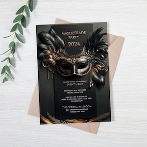 Maskerade Party Einladung. Maskenball einladen, Maskenparty, Sofort-Download, bearbeitbare Vorlage