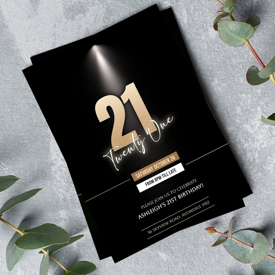 21st Birthday Invitation 21st Birthday Party Invite Black and Gold