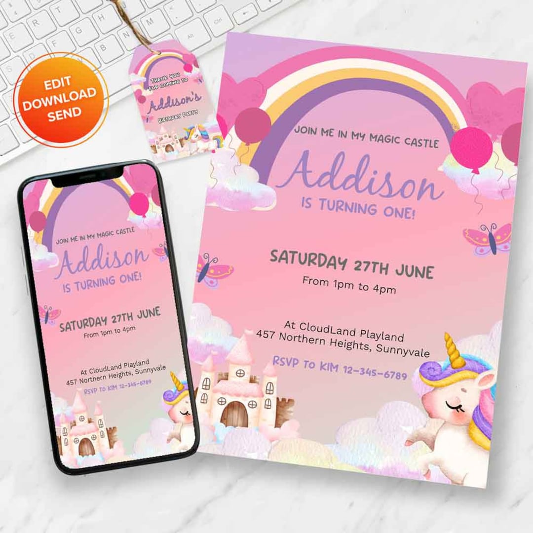 Editable Magical Unicorn Birthday Invitation Whimsical - Etsy