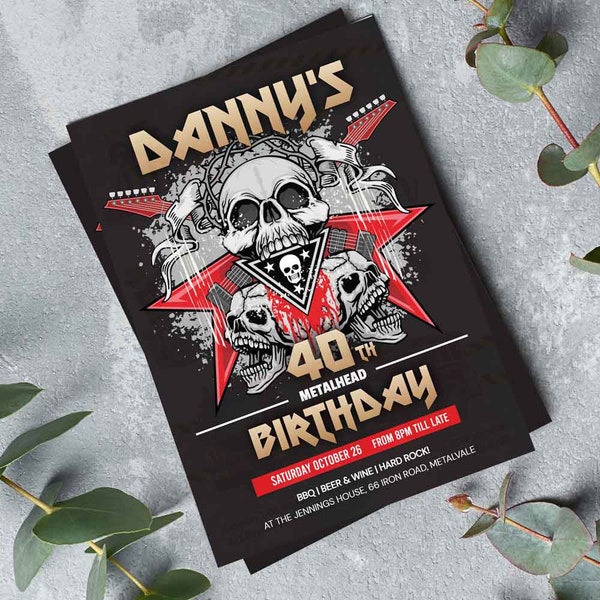 Heavy Metal Birthday Invite, 80's Birthday Invite, Editable Template, Reckers Men's Birthday Invite