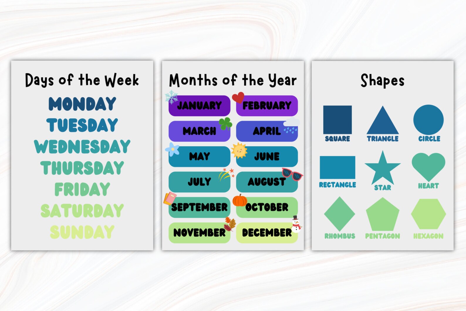 Set of 9 Educational Posters: Printable Pdfs for Playroom or School ...