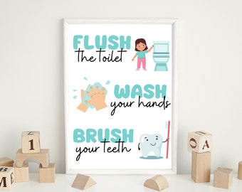 Kids Bathroom Rules Poster, Playroom Decor (Digital Download)