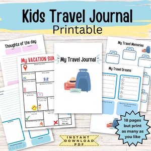 Diario de viaje para niños, diario de viaje, diario de vacaciones imprimible, diario de viaje para adolescentes, diario de viaje para niños, diario de viaje para niños, diario para niños
