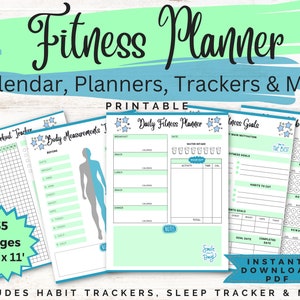 Weekly Fitness Planner Printable, Exercise Journal Workout Log 