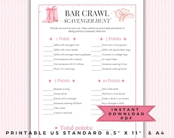 Bar crawl scavenger hunt, bar scavenger hunt adults, bar crawl games, pub crawl games, birthday bar crawl, girls night game, drinking game