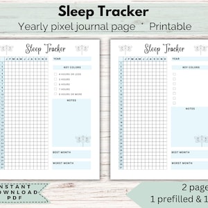 Jaarlijkse slaaptracker, slaapdagboek, slaapdagboek, slaapgrafiek, pixeldagboek, slaaplogboek, dagelijkse slaaptracker, slaapafdrukbaar, slaapuren