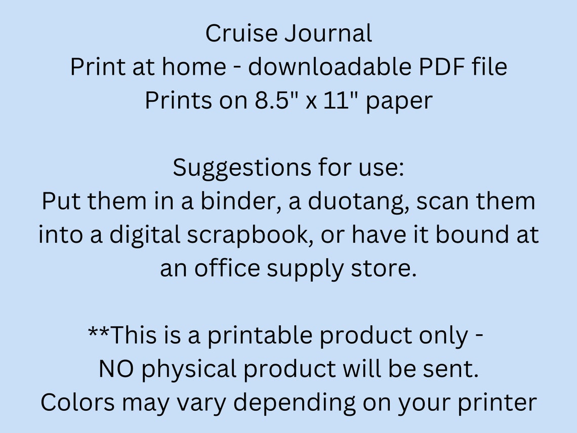 Cruise Journal Printable Cruise Journal Vacation Journal Cruise
