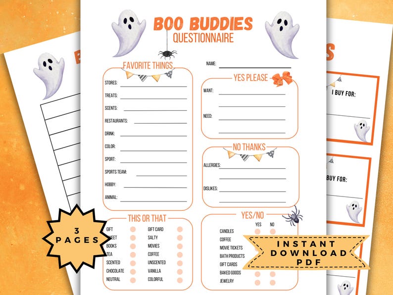 Boo Buddies Questionnaire, Boo Basket Questionnaire, Boo Buddy ...
