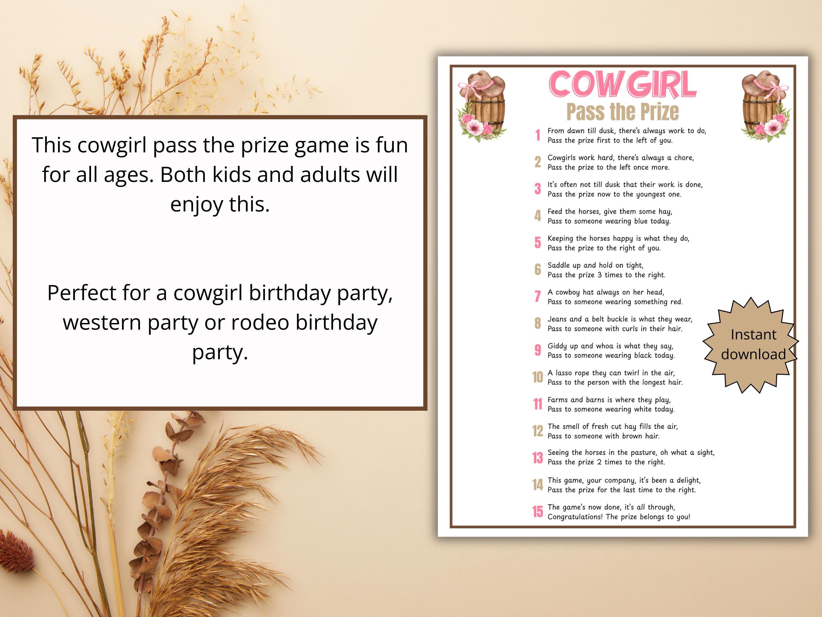 Cowgirl Pass the Prize, Cowgirl Party Game - Etsy
