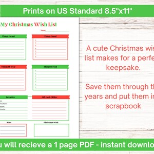 Printable Christmas wishlist, Christmas wish list for adults, Favorites list, Christmas gift list, Santa list, Holiday wish list, kids wish image 4