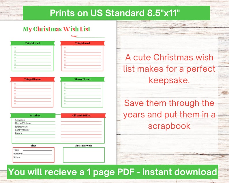 Printable Christmas wishlist, Christmas wish list for adults, Favorites list, Christmas gift list, Santa list, Holiday wish list, kids wish image 4