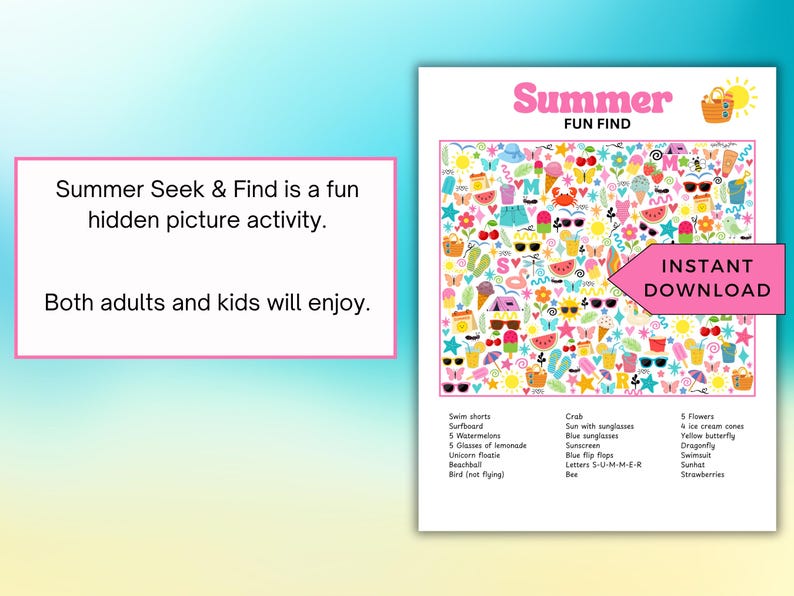Summer Search and Find Game, Hidden Objects, Seek and Find Summer ...