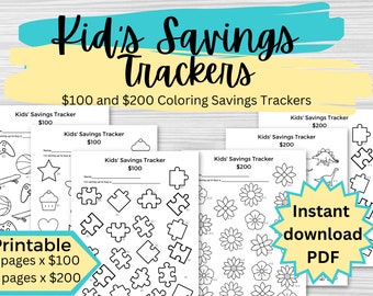 Kids savings tracker, kids budgeting, kids savings chart, savings challenge, savings chart, savings goal, kids allowance savings, kids money