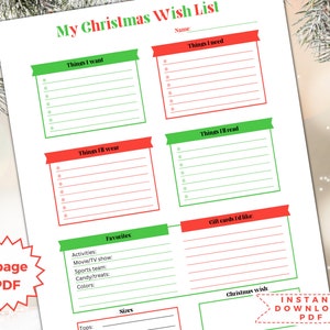 Druckbare Weihnachtswunschliste, Weihnachtswunschliste für Erwachsene, Favoritenliste, Weihnachtsgeschenkliste, Weihnachtsmann liste, Urlaubswunschliste, Kinderwunsch