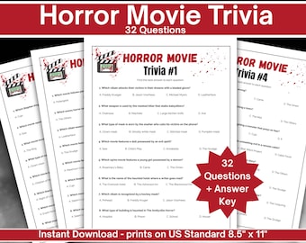 Horror movie trivia, Halloween trivia, scary movie trivia, adult Halloween game, horror movie party, horror movie quiz, Halloween quiz