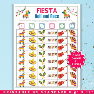 Printable fiesta dice game, Cinco de Mayo games, Mexican party games, taco night activity