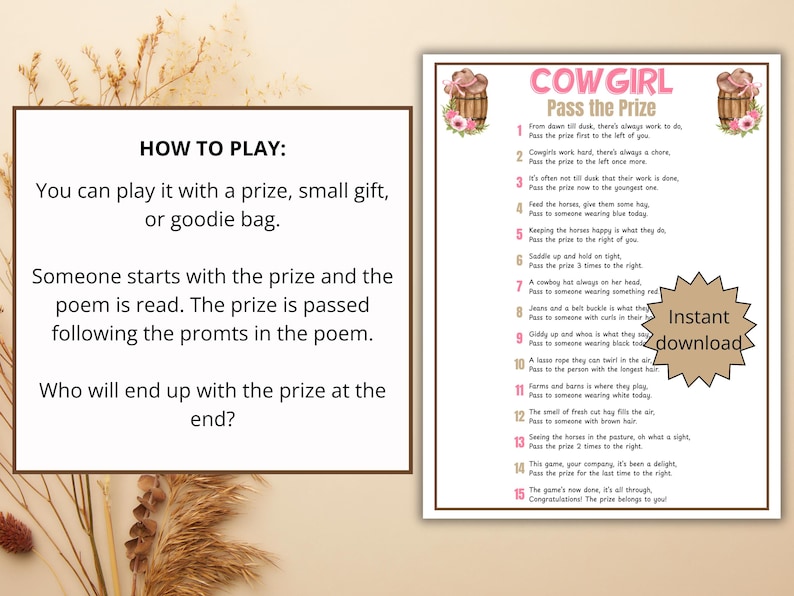 Cowgirl Pass the Prize, Cowgirl Party Game - Etsy