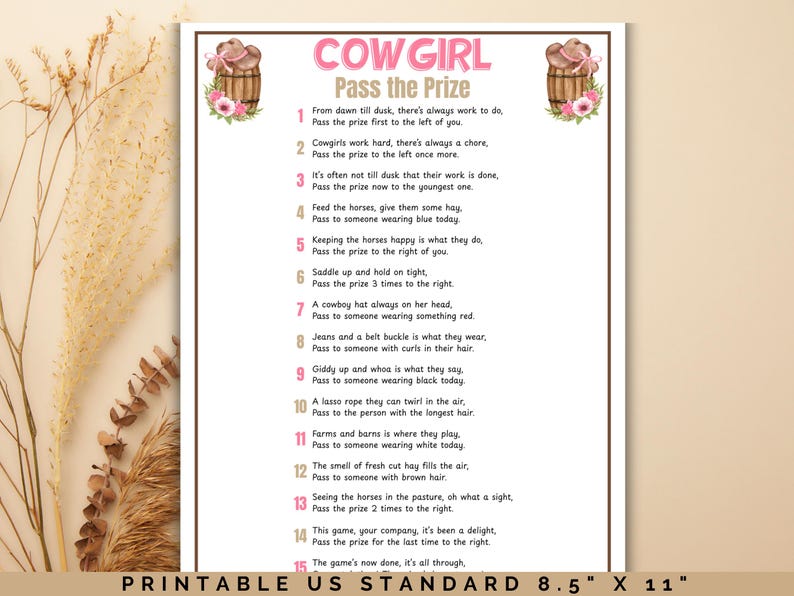 Cowgirl Pass the Prize, Cowgirl Party Game - Etsy