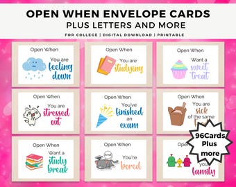 Etiquetas de sobres "Abrir cuando", tarjetas "Abrir cuando", regalo imprimible para estudiantes universitarios "Abrir cuando", cartas "Abrir cuando", universidad "Abrir cuando", etiquetas "Abrir cuando"