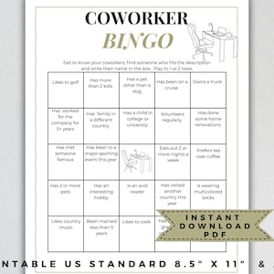 Coworker bingo, office bingo, employee bingo, workplace bingo, find a coworker bingo, icebreaker games, coworker games, icebreaker bingo