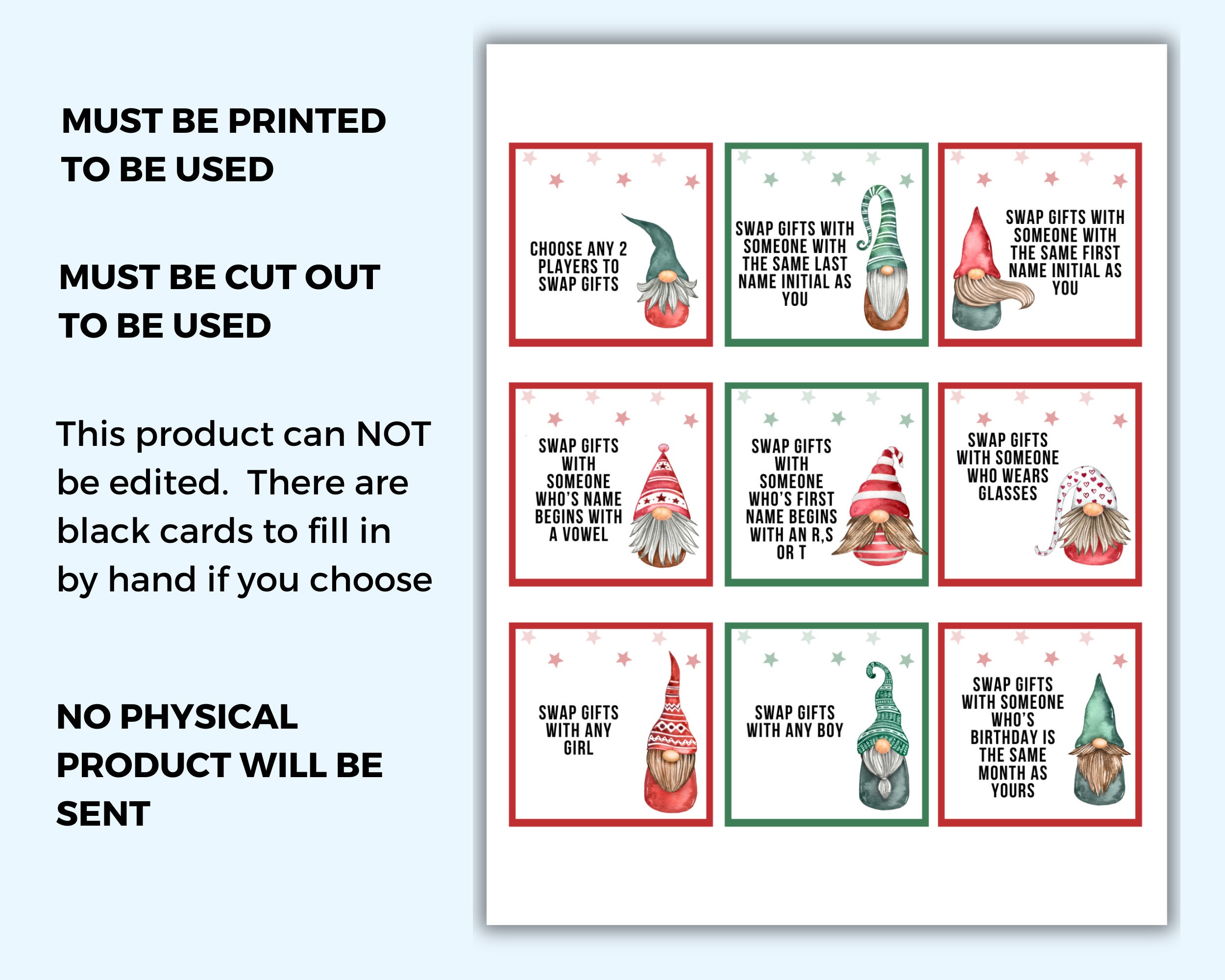 Printable Christmas Gift Exchange Game, Gift Swap Game, Secret Santa