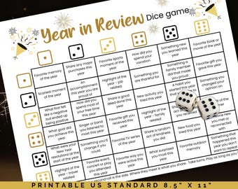 Gioco di dadi per riepilogare l'anno, riflessione di fine anno, gioco di capodanno, rompighiaccio, giochi di Capodanno, festa di Capodanno, giochi per la festa di Capodanno