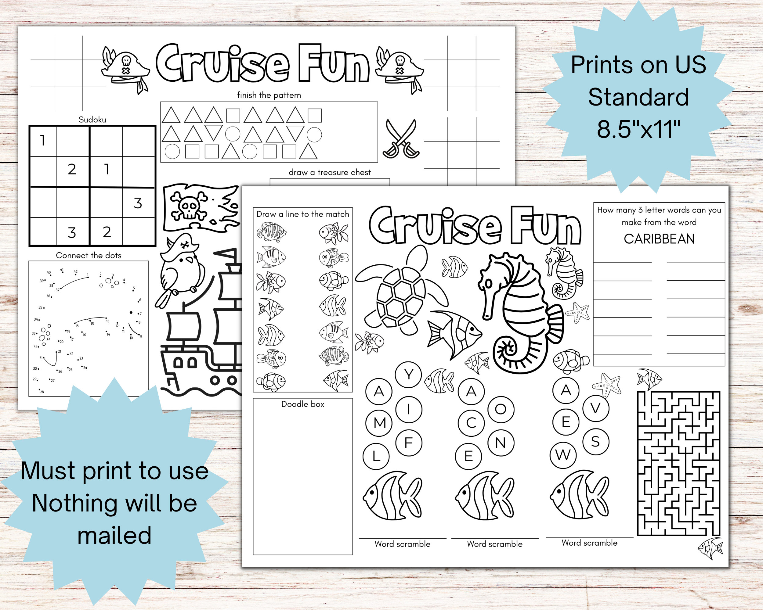 Printable Kids Cruise Activity Placemat, Kids Travel Activity, Cruise ...